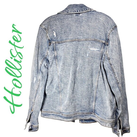 HOLLISTER MEN’s EPIC FLEX DISTRESSED BLUE DENIM JACKET, SIZE LARGE - Picture 2 of 8